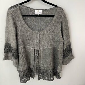 Belle France Lace Mohair Blend Cardigan Size XL Gray Lagenlook Artsy Boho 17